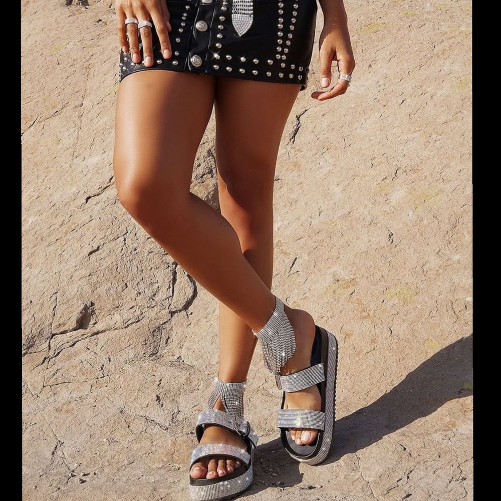 Restocked !💎!RHINESTONE SANDAL-BLACK - Picture 4 of 6